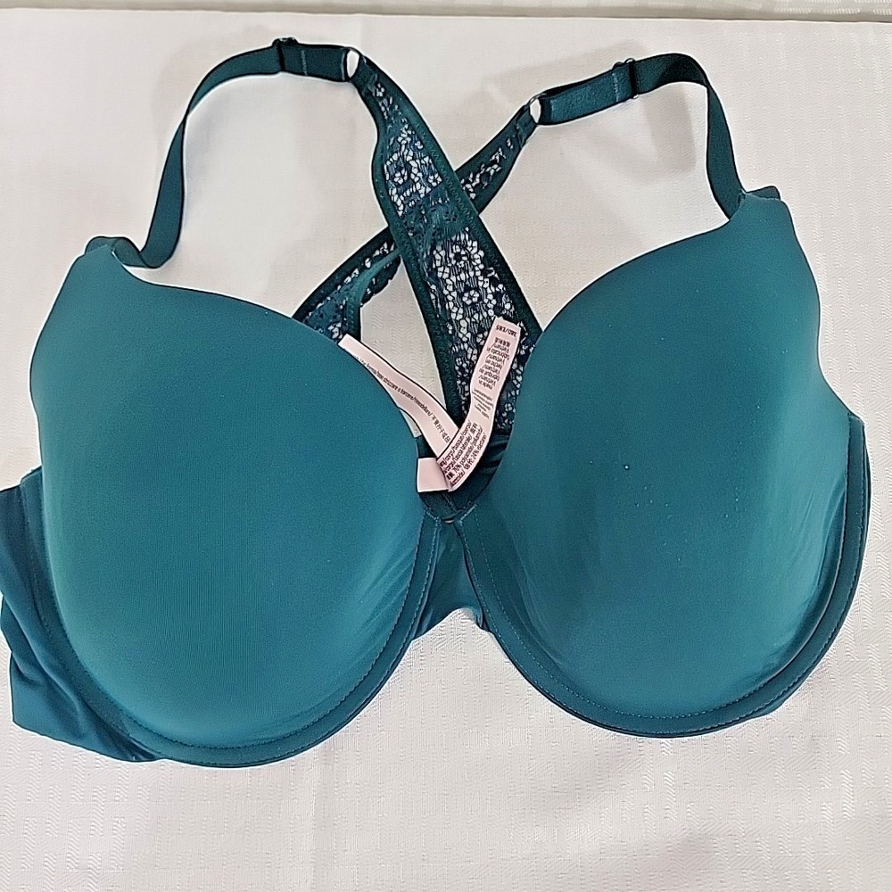 Victoria's‎ Secret Uplift Demi Bra 38D Dark Green Lace Crisscross Back